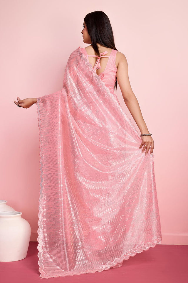 Rust Net Embroidered Saree (ACY6826)