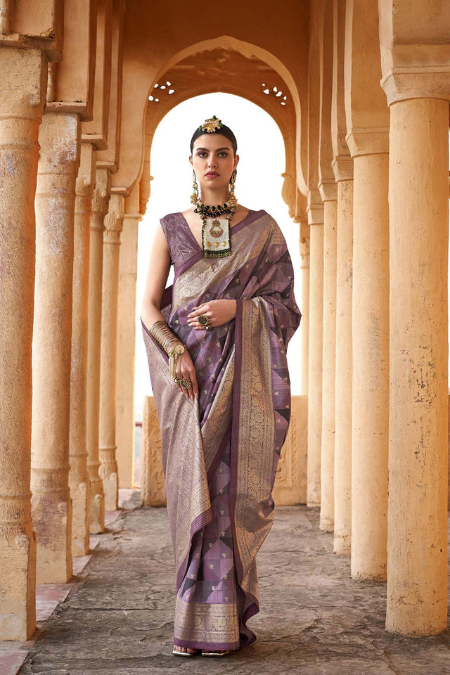 Grey Viscose Silk Woven Design Saree