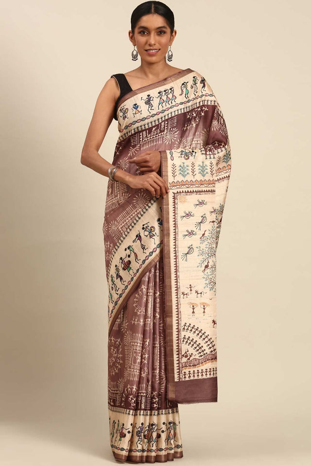 Red Printed Cotton Saree (ACZ4125)