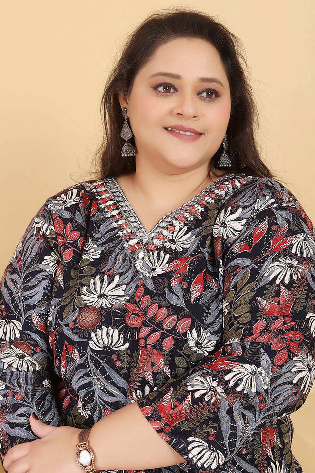 Black Printed Viscose Kurti Pant Set