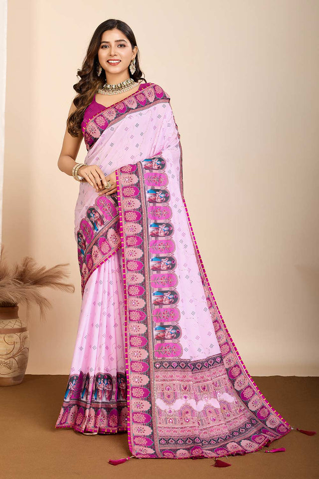 Violet Printed Muslin Saree