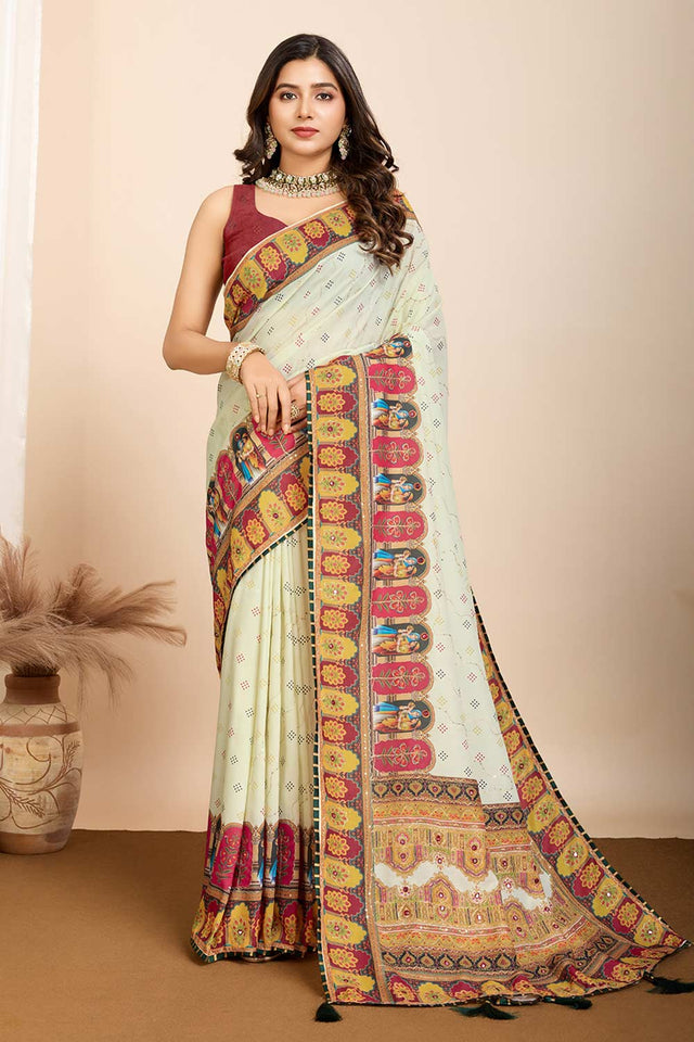 Yellow Printed Muslin Saree