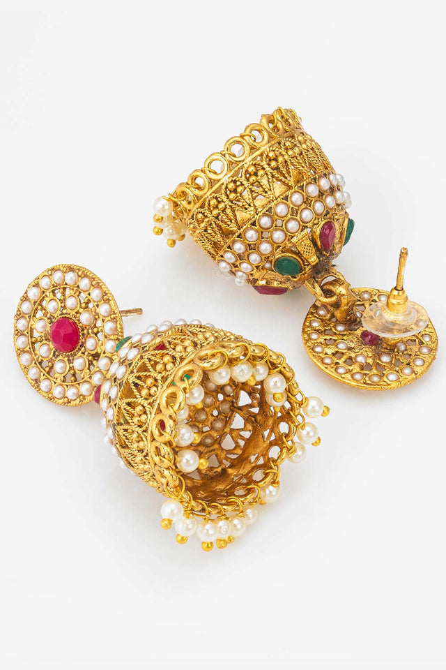 Gold Artificial Stone Brass & Copper Earring