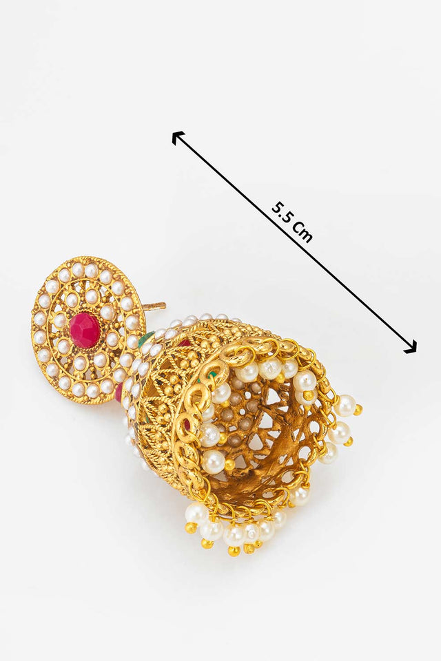 Gold Artificial Stone Brass & Copper Earring
