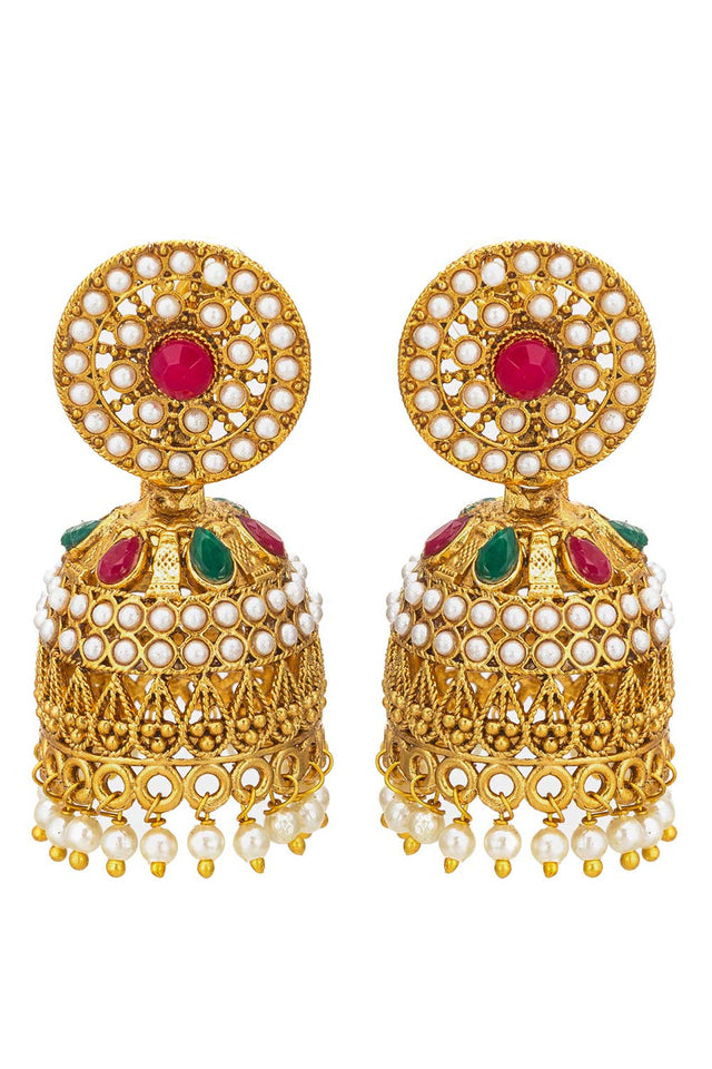 Gold Artificial Stone Brass & Copper Earring