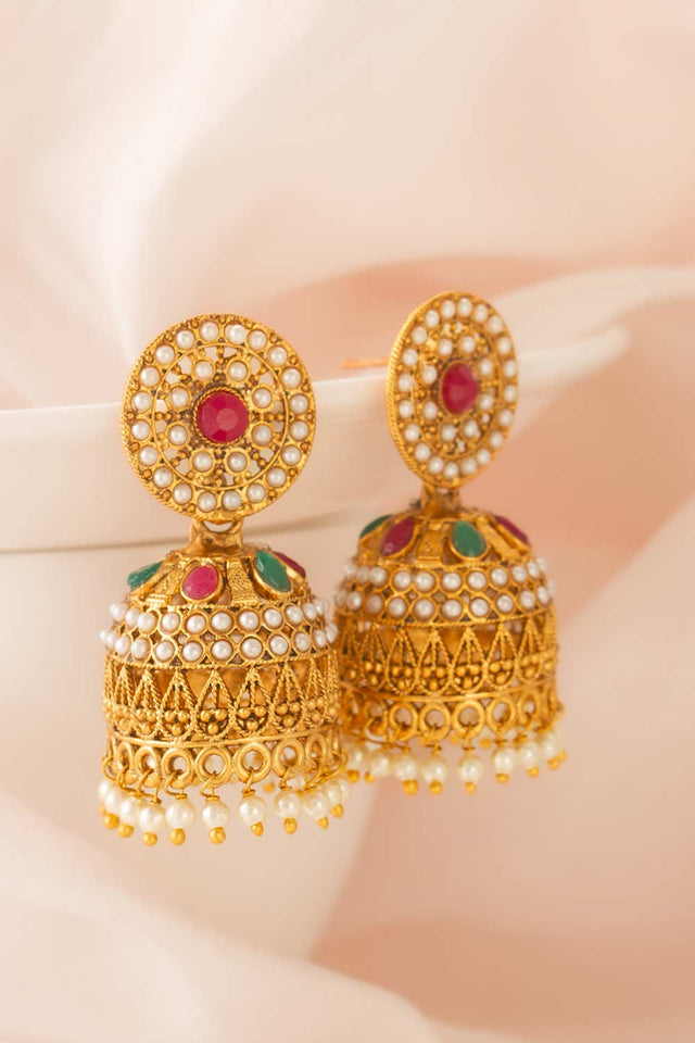 Gold Artificial Stone Brass & Copper Earring