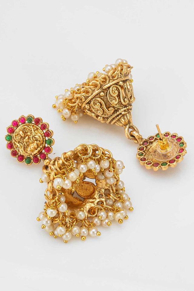 Gold Artificial Stone Brass & Copper Earring