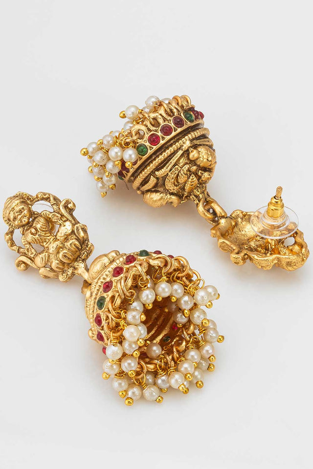 Gold Artificial Stone Brass & Copper Earring