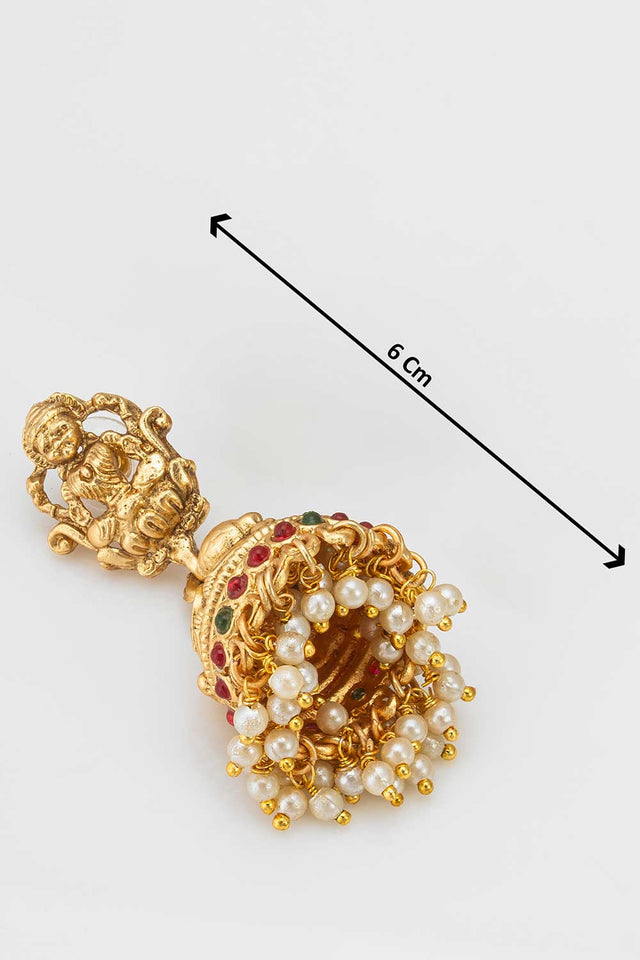 Gold Artificial Stone Brass & Copper Earring