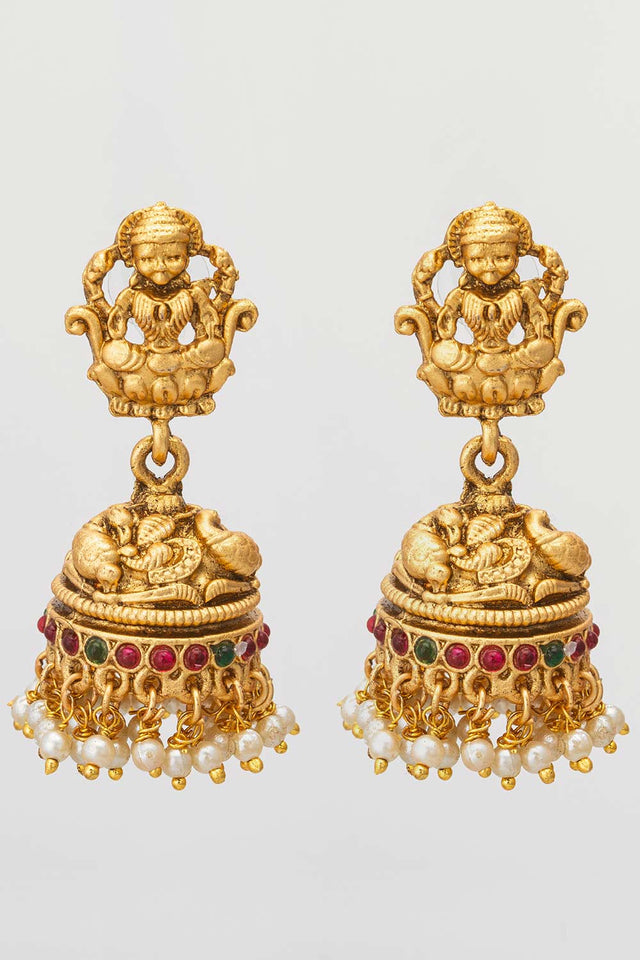 Gold Artificial Stone Brass & Copper Earring