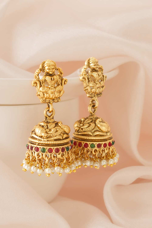 Gold Artificial Stone Brass & Copper Earring