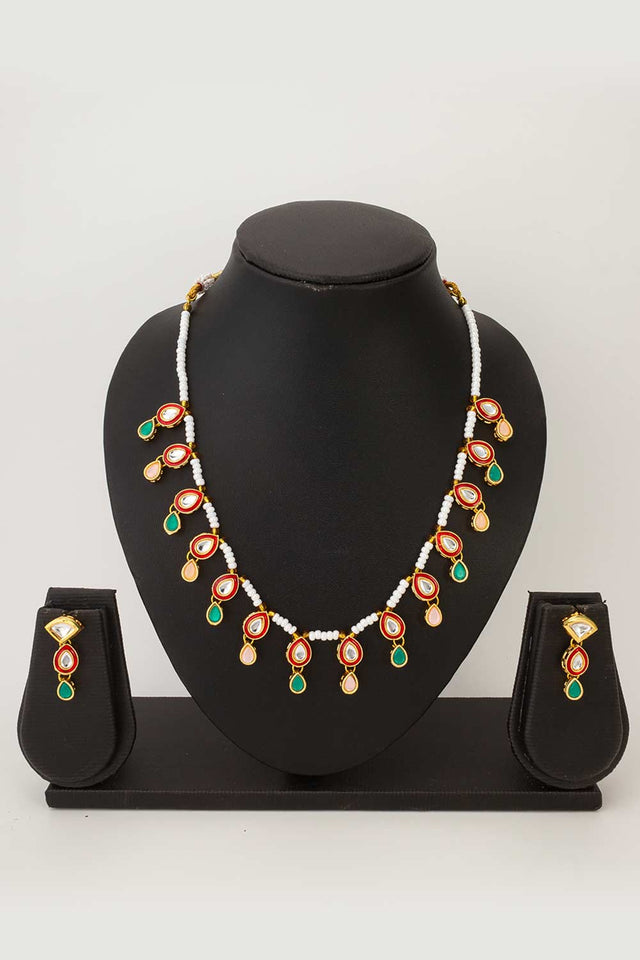 Multi-Color Kundan Brass Necklace (ACZ4592)