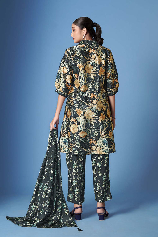 Black Floral Printed Crepe Co-Ord Set