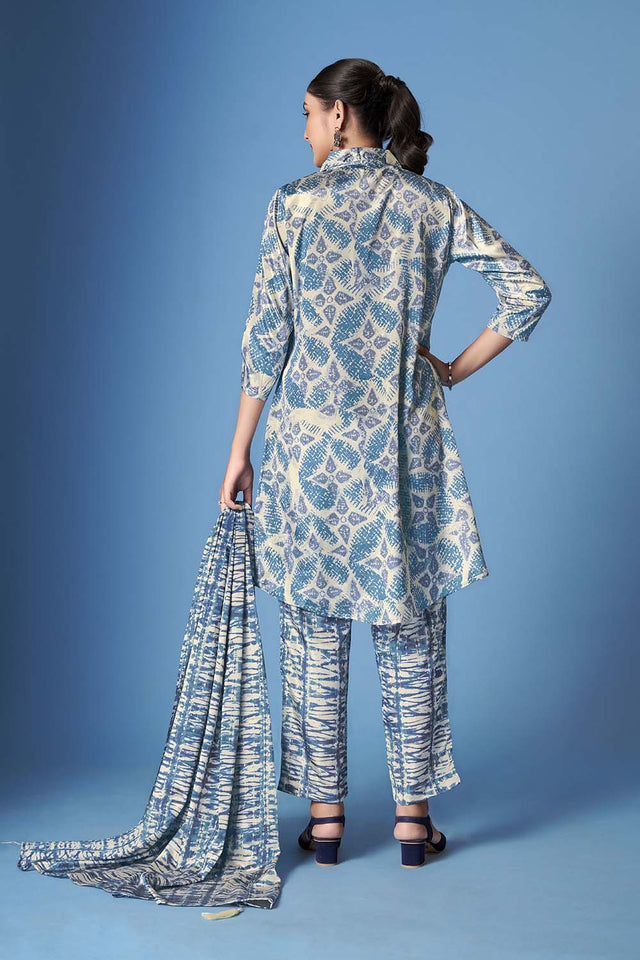 White Abstract Printed Crepe Co-Ord Set