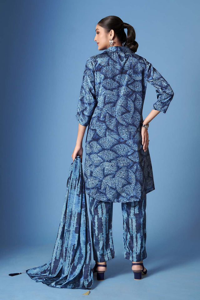 Blue Abstract Printed Crepe Co-Ord Set