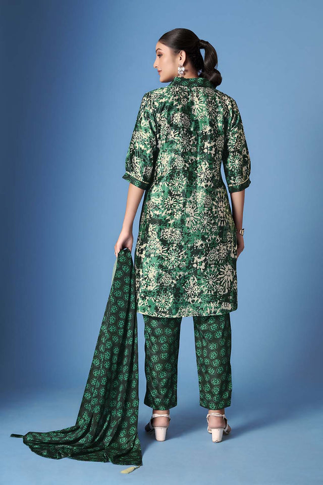 Green Abstract Printed Crepe Co-Ord Set