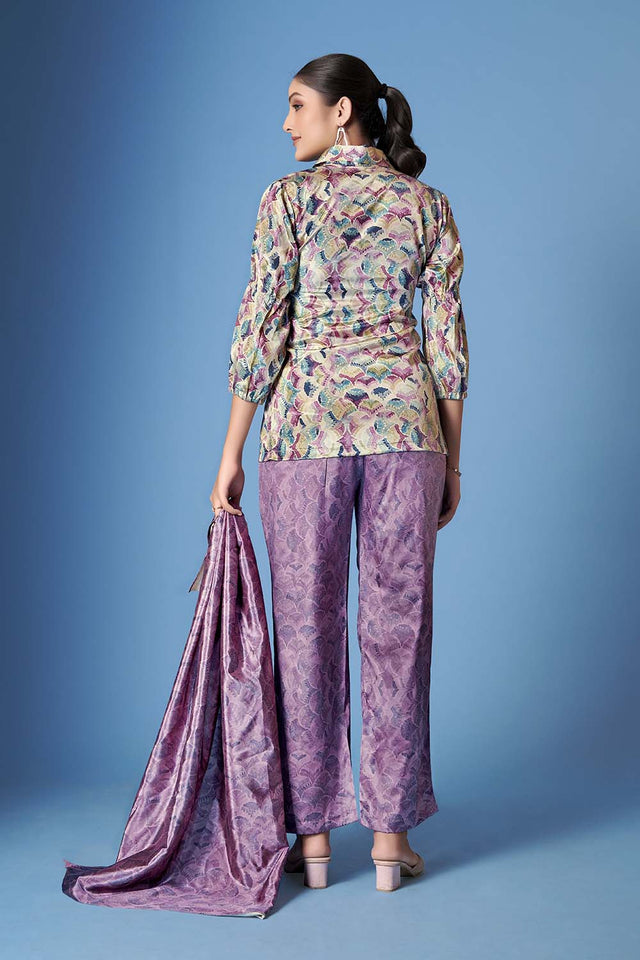 Purple Abstract Printed Crepe Co-Ord Set