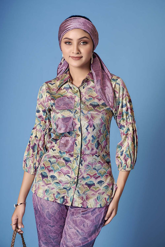 Purple Abstract Printed Crepe Co-Ord Set