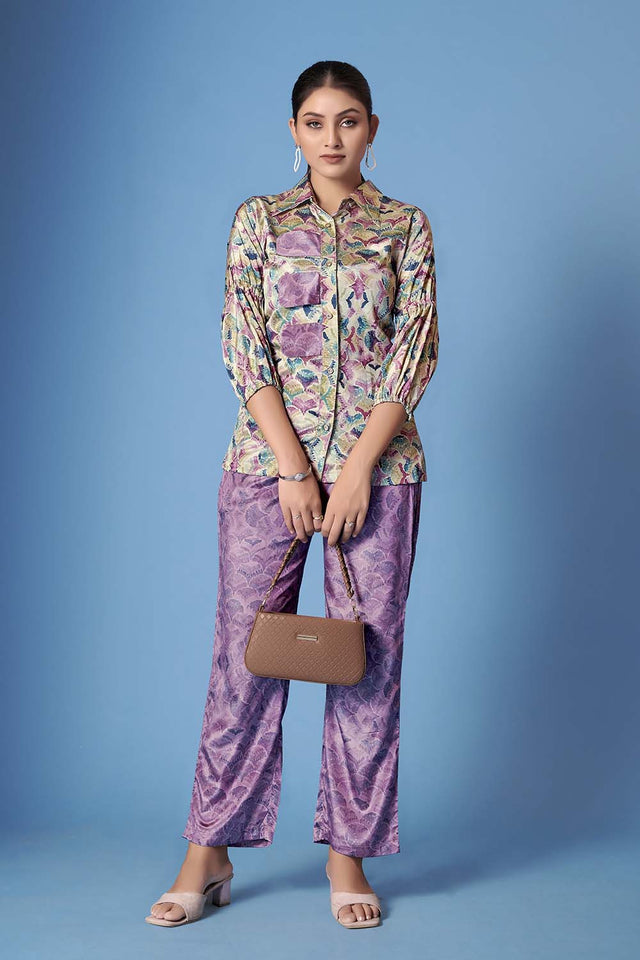 Purple Abstract Printed Crepe Co-Ord Set