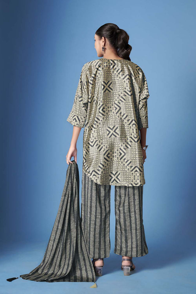 Grey Abstract Printed Crepe Co-Ord Set
