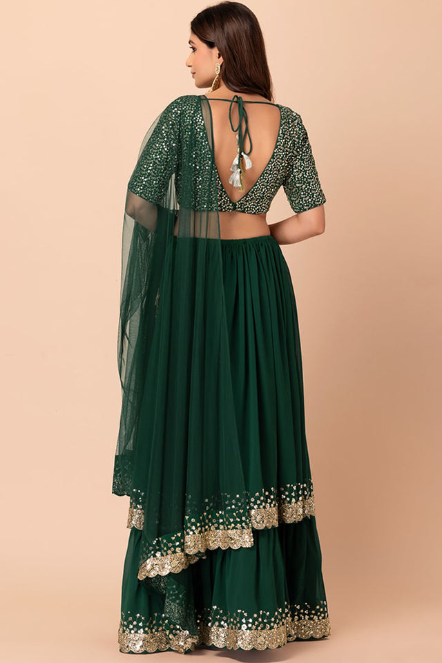 Green Sequin Georgette Lehenga
