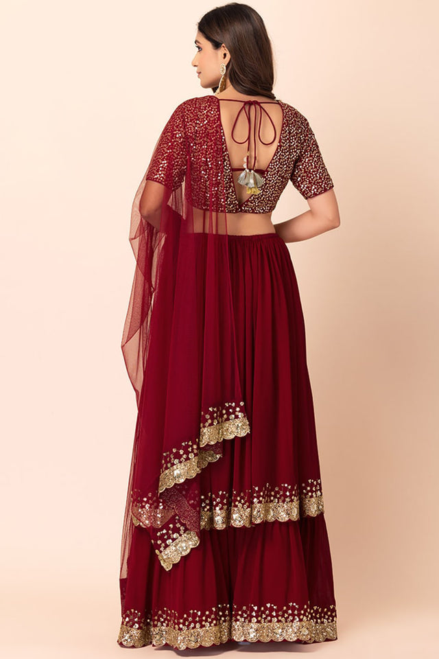 Red Sequin Georgette Lehenga