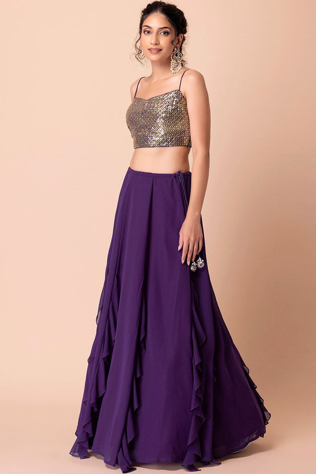 Violet Sequin Georgette Lehenga