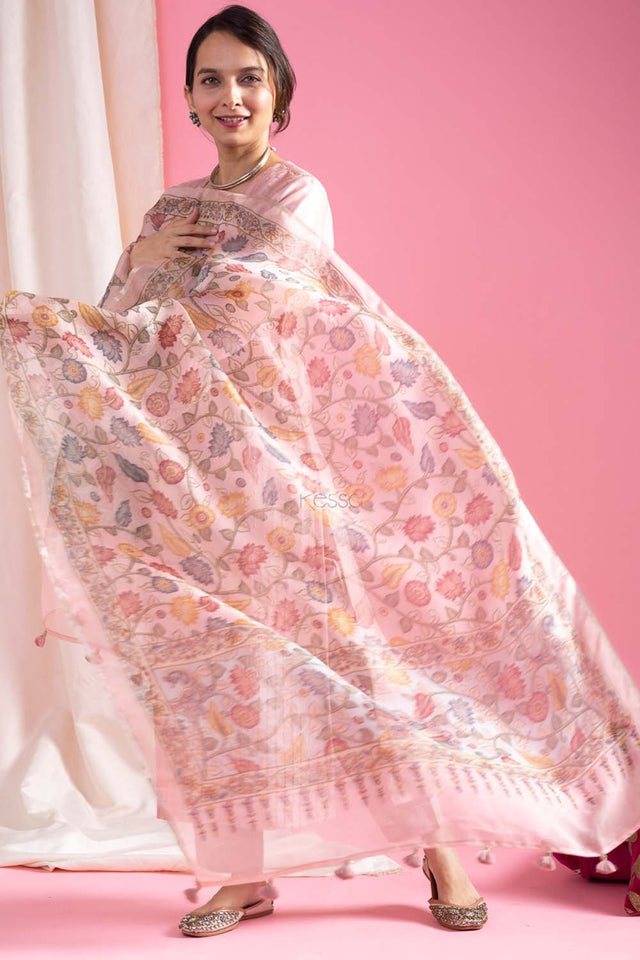 Pink Embroidered Chanderi Straight Cut Suit Set