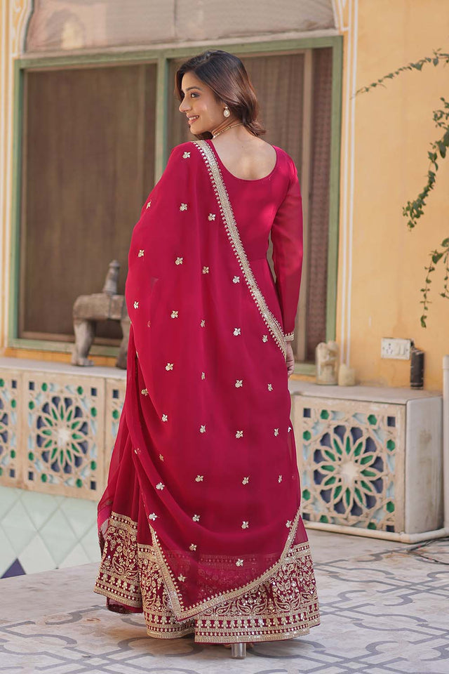 Pink Sequin with Embroidered Georgette Gown