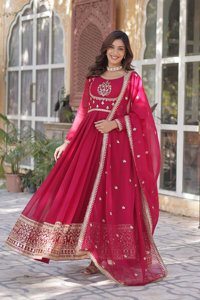 Pink Sequin with Embroidered Georgette Gown