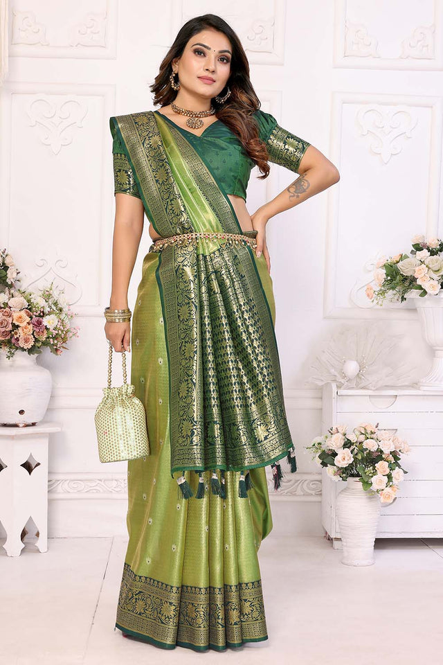 Green Woven Tissue Saree