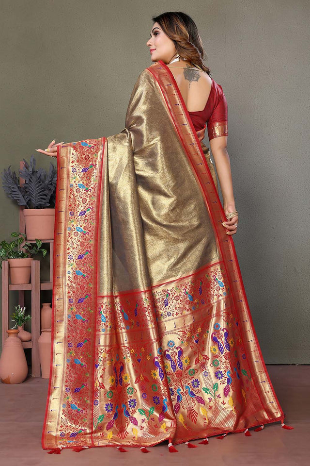 Brown Woven Tissue Saree