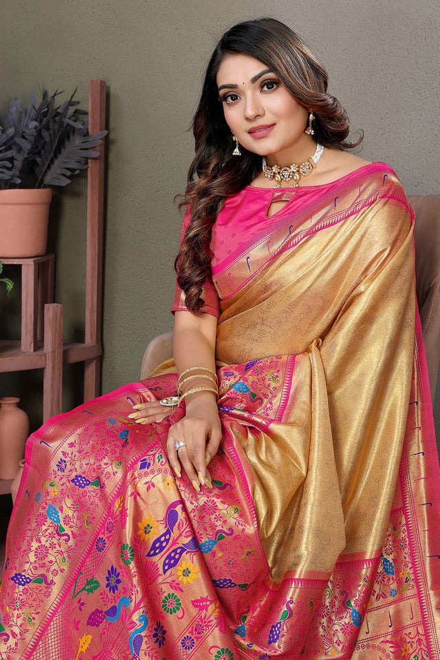 Yellow Woven Tissue Saree