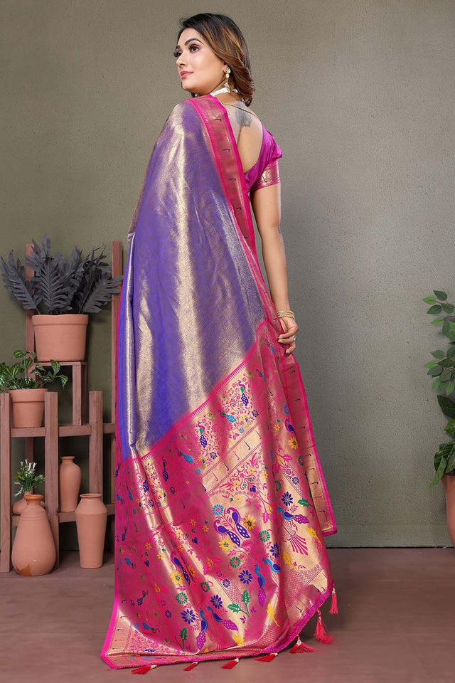 Violet Woven Tissue Saree