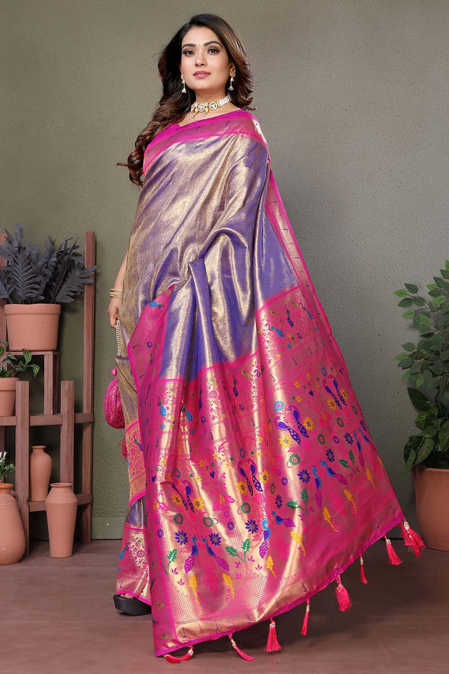 Violet Woven Tissue Saree