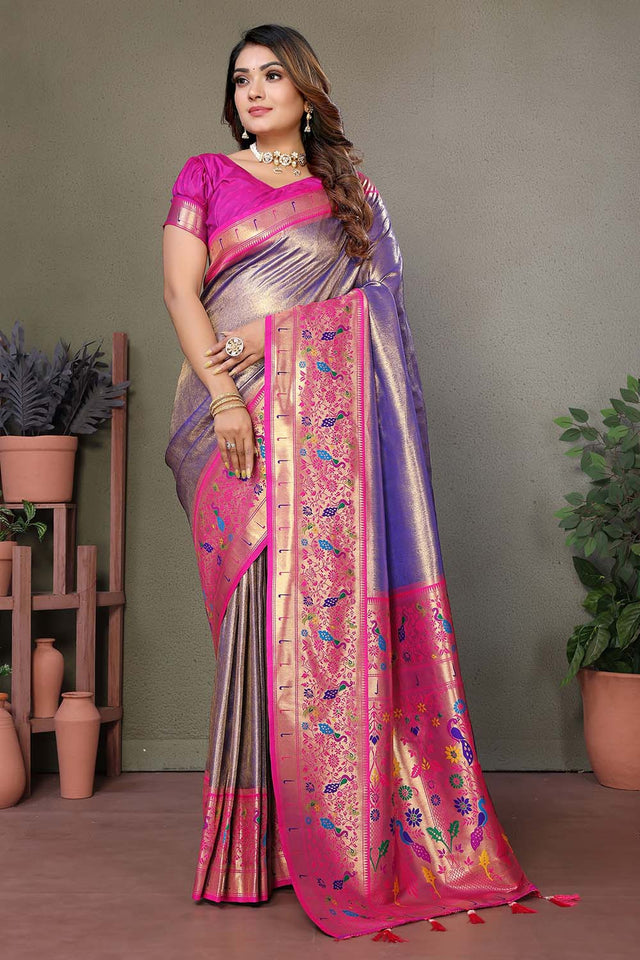Violet Woven Tissue Saree