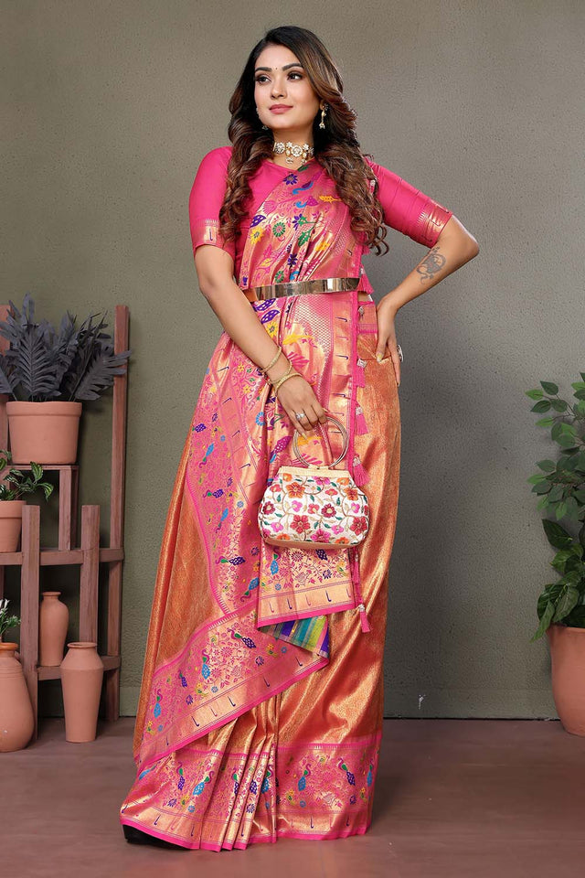 Orange Woven Tissue Saree