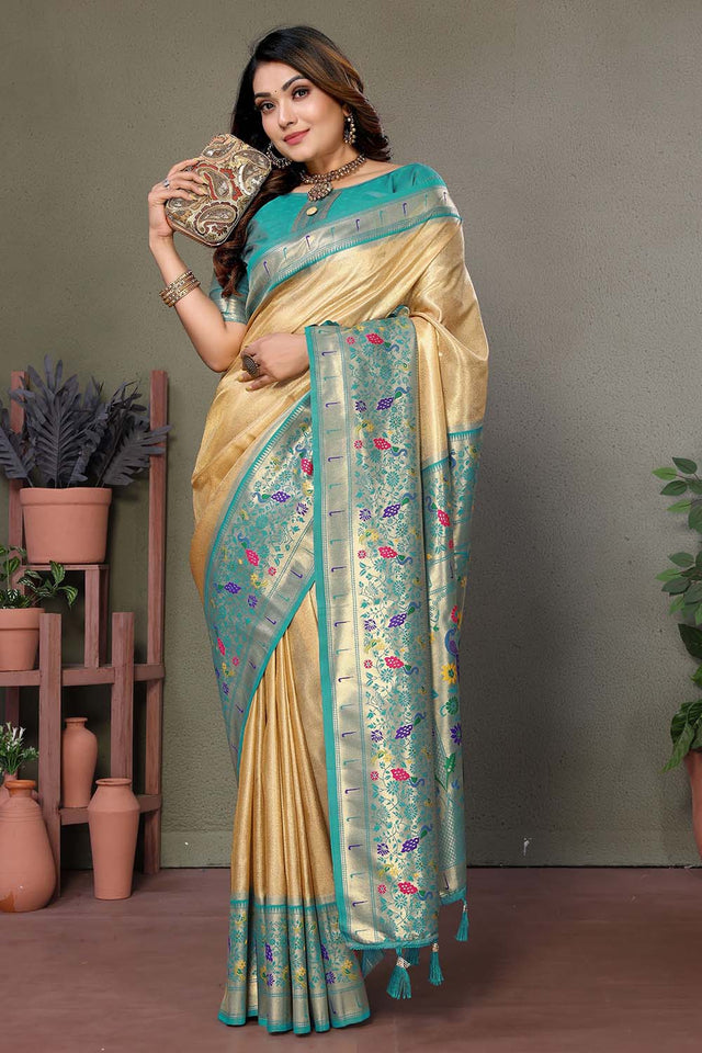 Brown Woven Tissue Saree