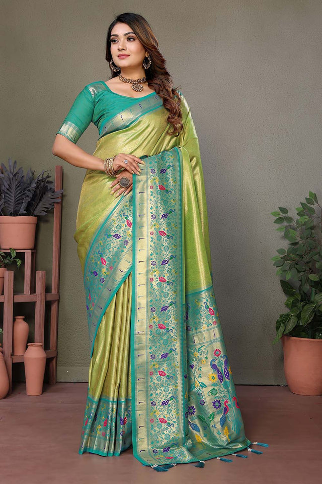 Olive Woven Tissue Saree