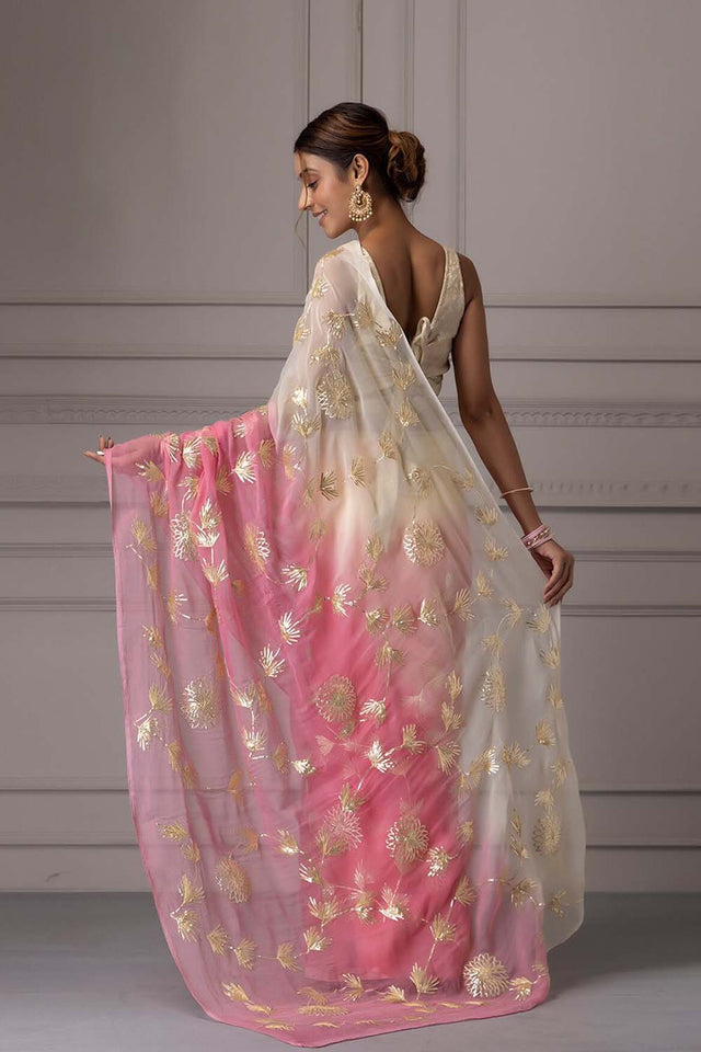 Pink Gotta Patti Organza Saree