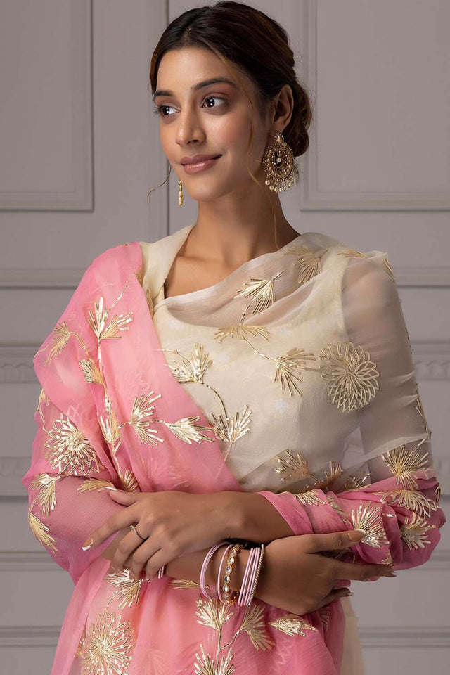 Pink Gotta Patti Organza Saree