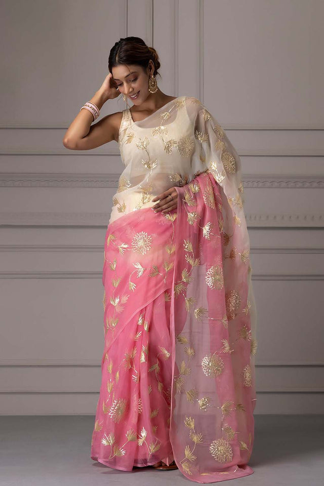 Pink Gotta Patti Organza Saree