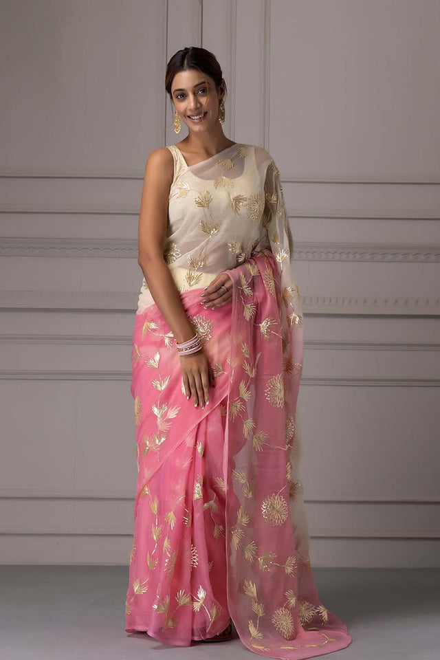 Pink Gotta Patti Organza Saree