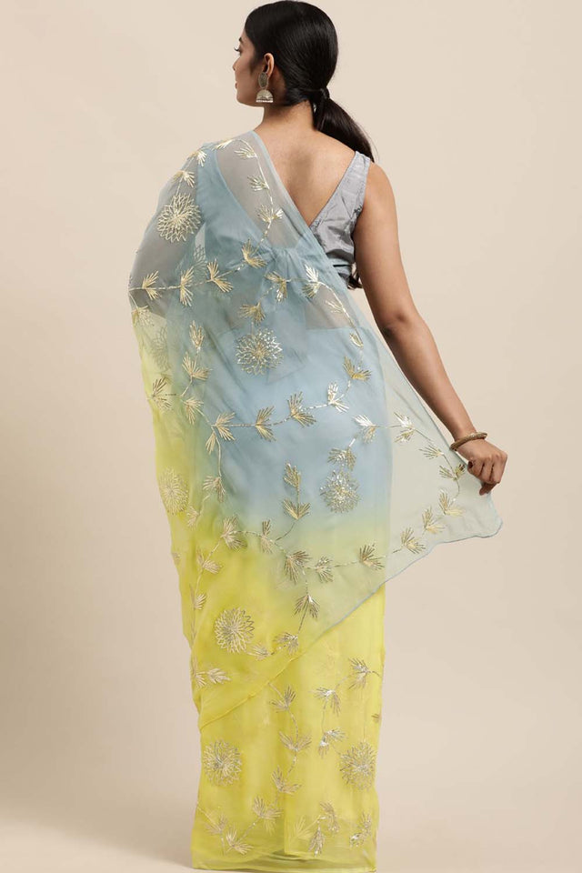 Yellow Gotta Patti Organza Saree