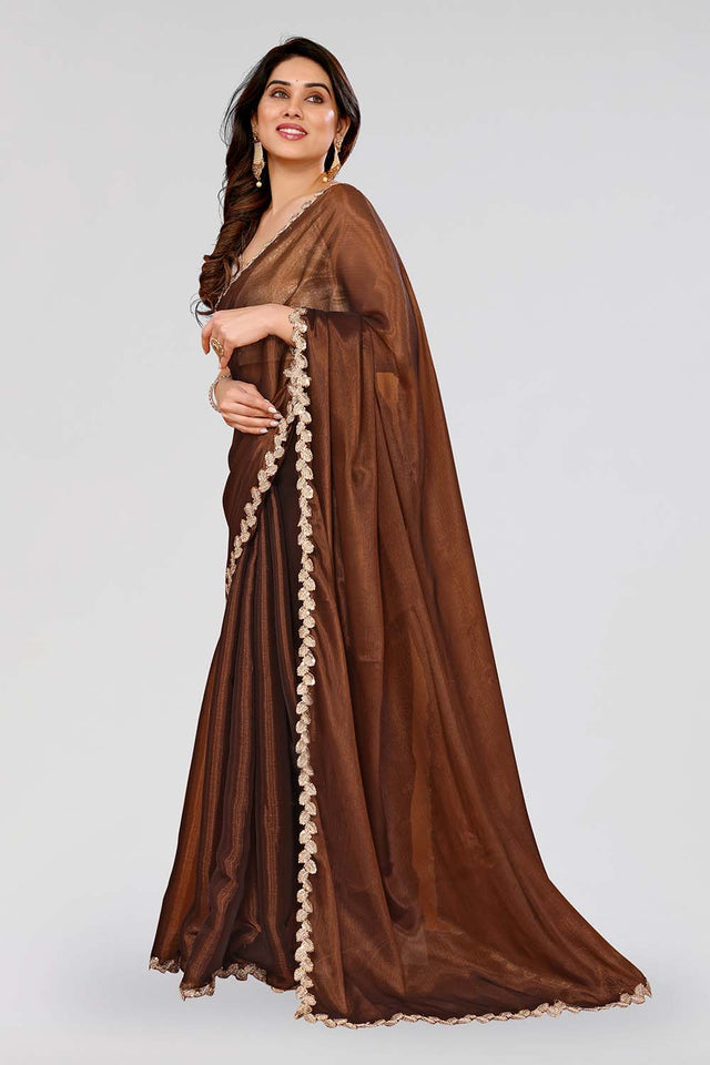 Brown Sequin with Embroidered Satin Saree