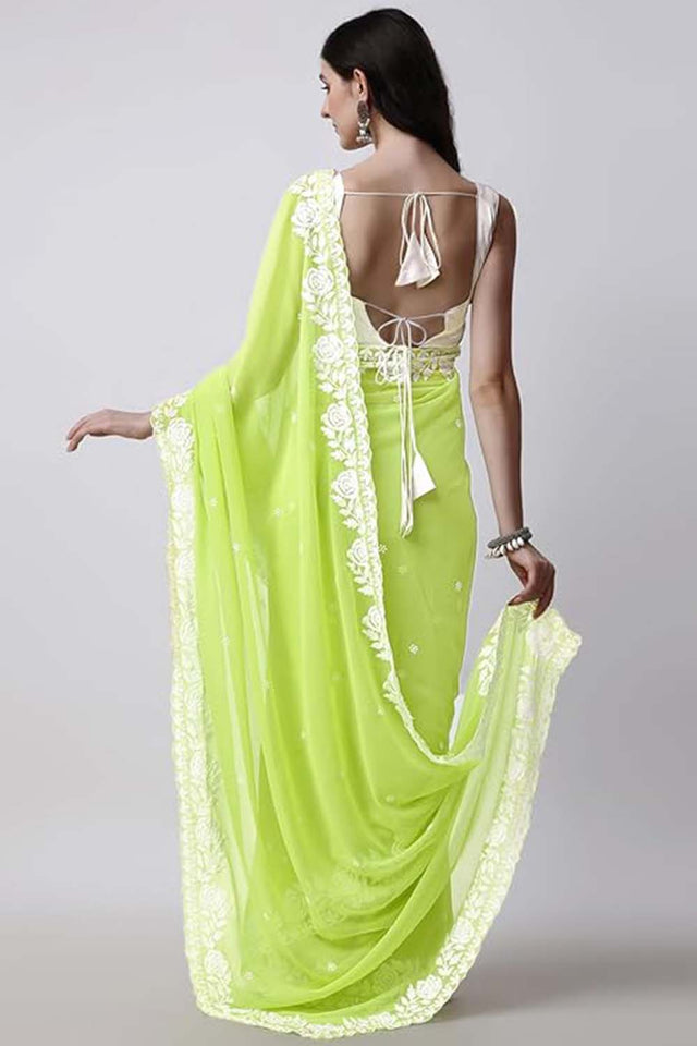 Green Sequin with Embroidered Georgette Saree