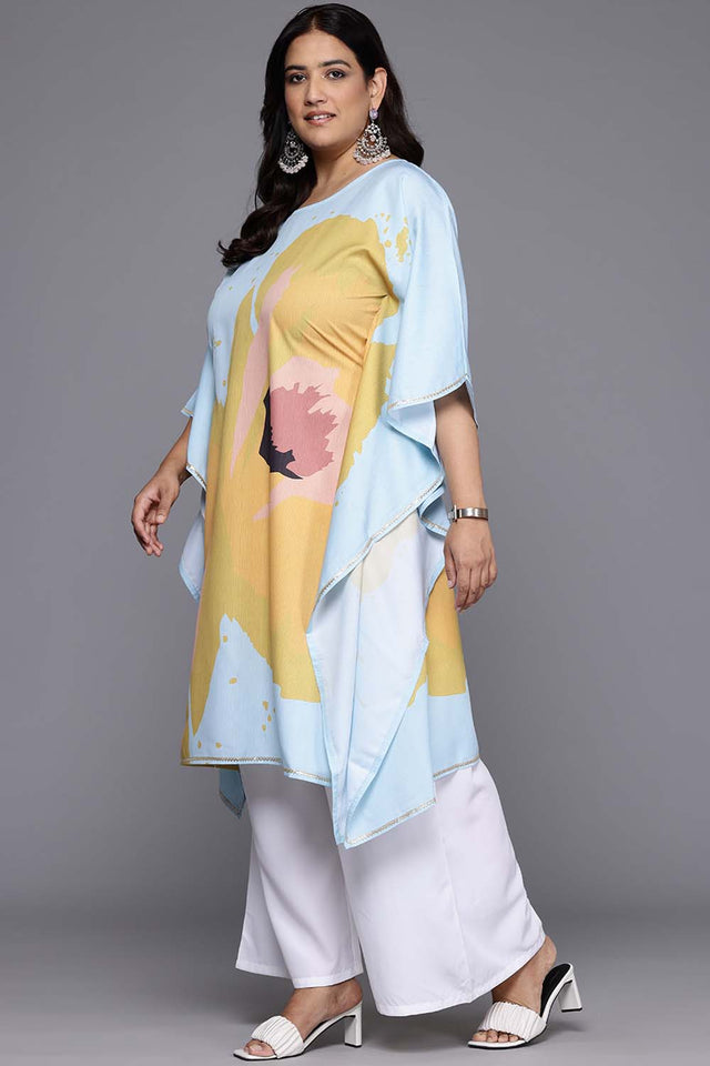 Blue Printeded Crepe Kurti Palazzo Set (ACZ6368)