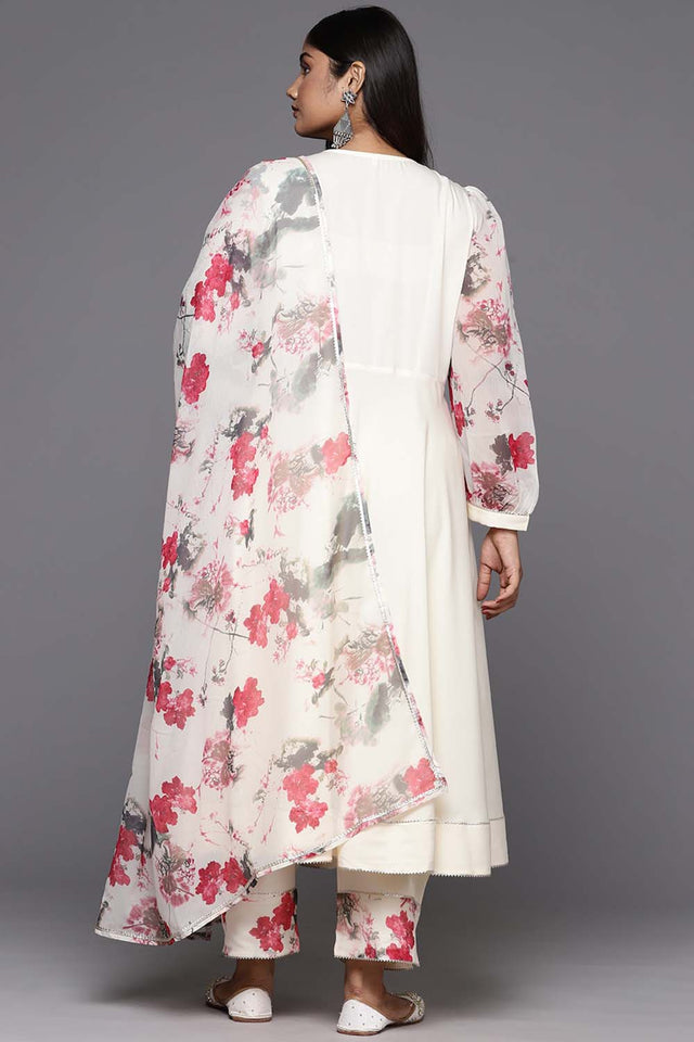 White Solid Crepe Kurti Pant Set (ACZ6370)