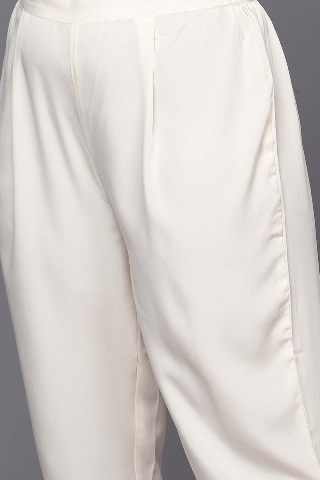 White Solid Crepe Kurti Pant Set (ACZ6370)