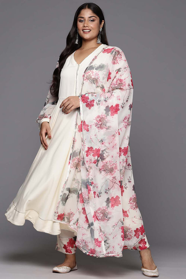 White Solid Crepe Kurti Pant Set (ACZ6370)
